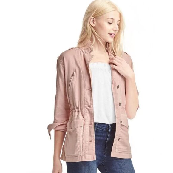GAP pale pink tencel utility jacket sz S - Picture 2 of 12